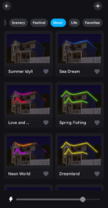 permanent holiday lighting app with holiday options like christmas, halloween, security lights etc